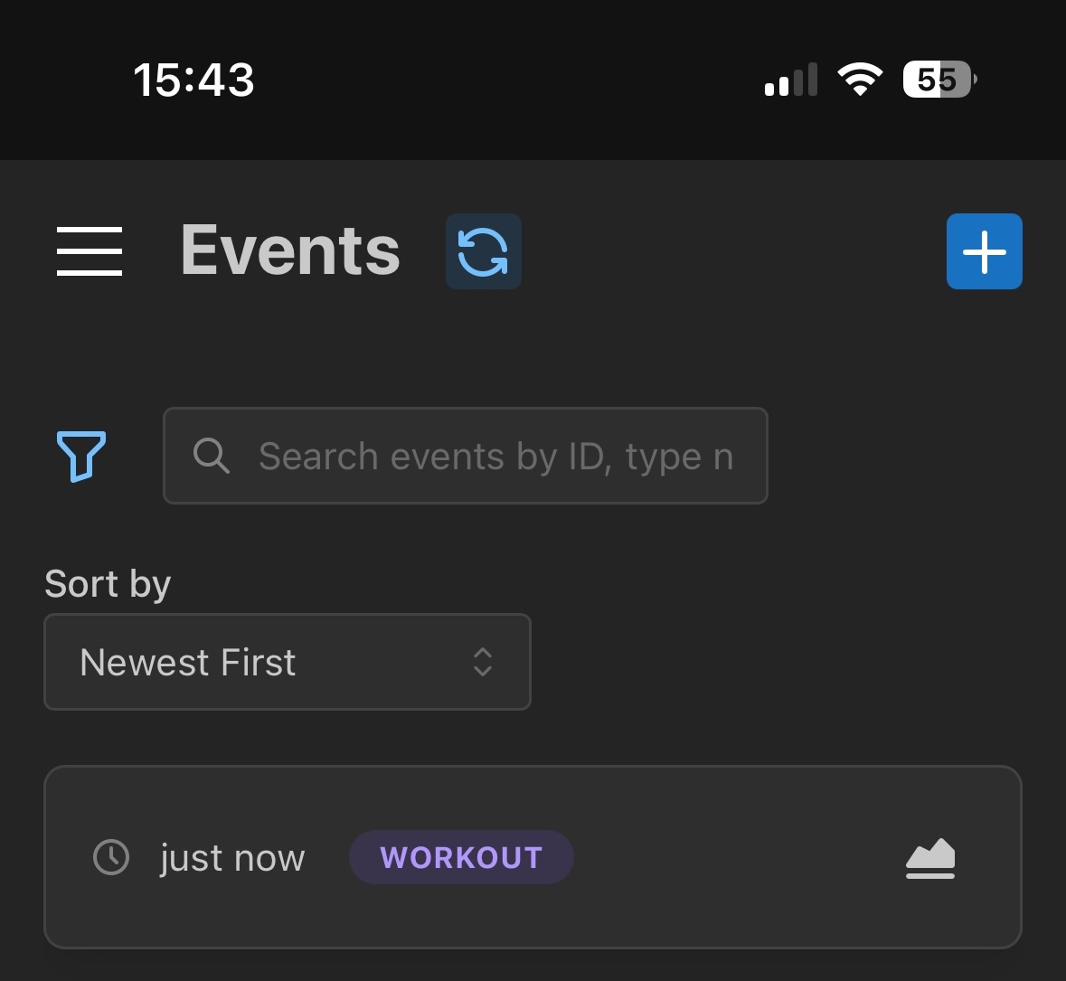 Screenshot of the Traker app showing the newly logged event.
